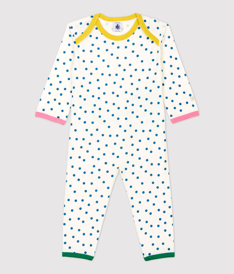 Babies' Spotted Popperless Cotton Sleepsuit white/blue