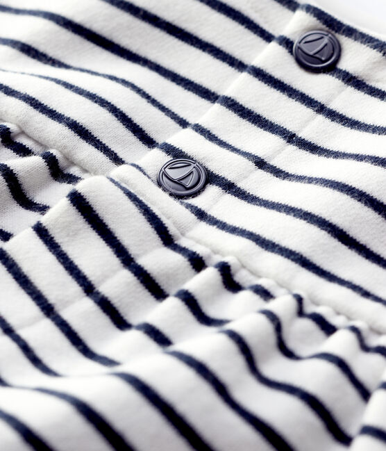 Babies' Fleece Cardigan MARSHMALLOW white/SMOKING blue