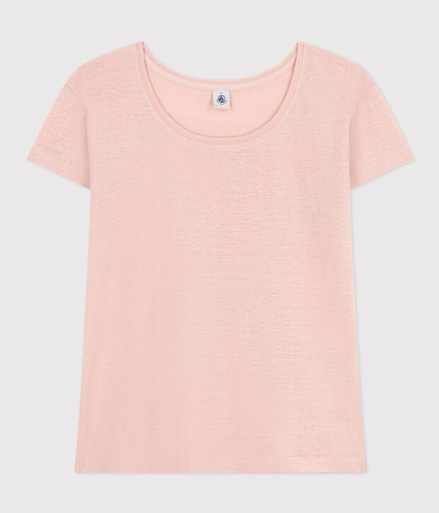 Women's Straight Round-Neck Linen T-Shirt pink