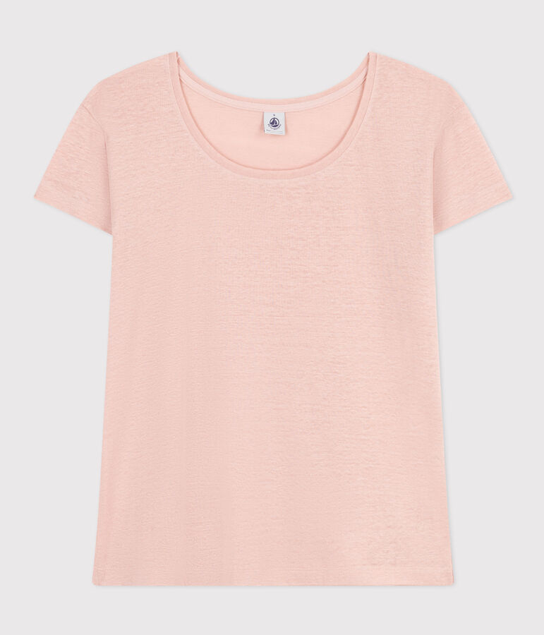 Women's Straight Round-Neck Linen T-Shirt pink