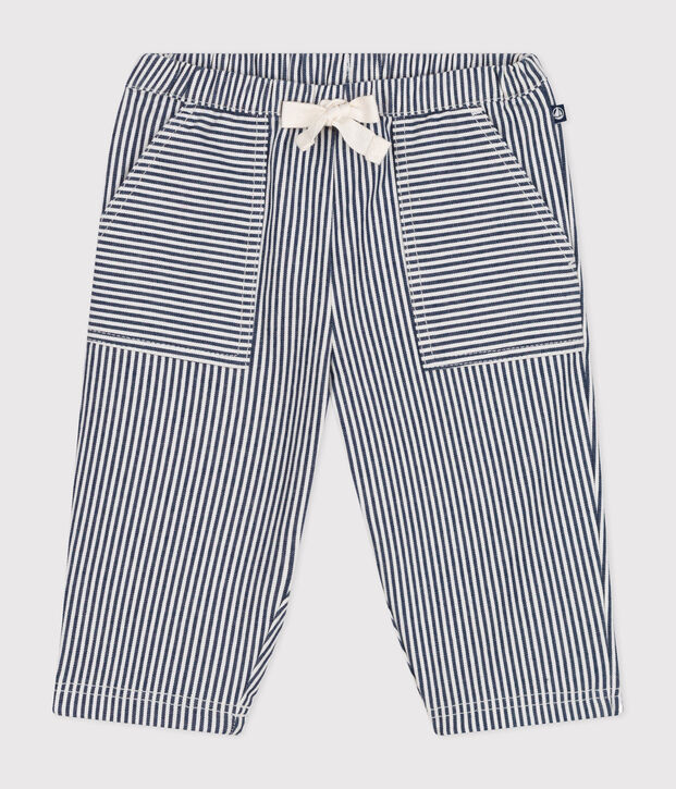 Babies' cotton canvas trousers blue/white