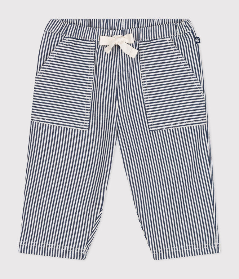 Babies' cotton canvas trousers blue/white