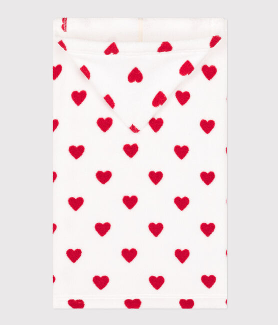 Babies' heart patterned terry bath cape MARSHMALLOW white/TERKUIT red