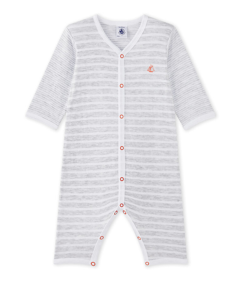 Baby boy's footless sleepsuit POUSSIERE grey/ECUME white