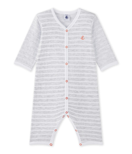 Baby boy's footless sleepsuit POUSSIERE grey/ECUME white
