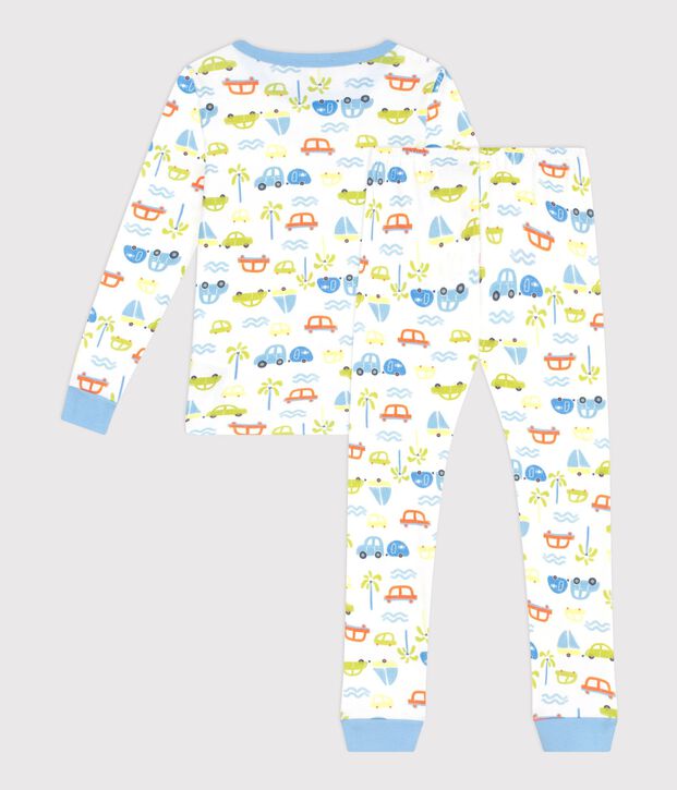 Children's very snug-fitting car print cotton pyjamas white/multicolor