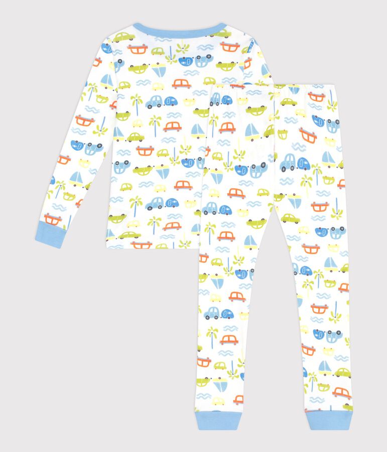 Children's very snug-fitting car print cotton pyjamas MARSHMALLOW white/MULTICO white