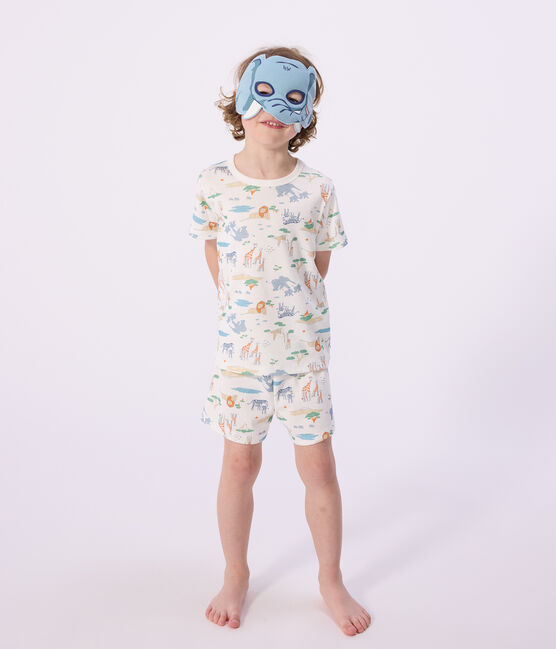 Children's short savannah print cotton fancy dress pyjamas MARSHMALLOW white/MULTICO white