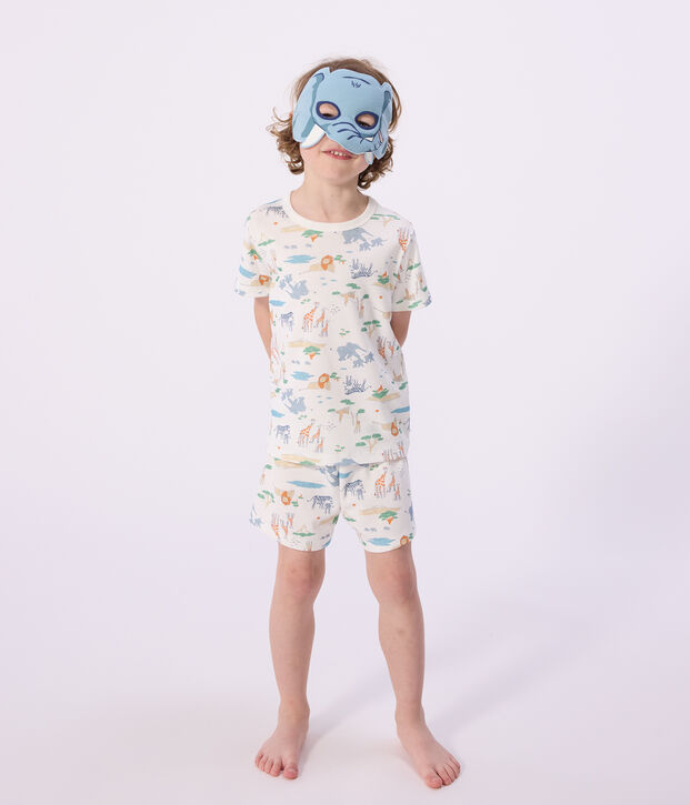 Children's short savannah print cotton fancy dress pyjamas white/multicolor