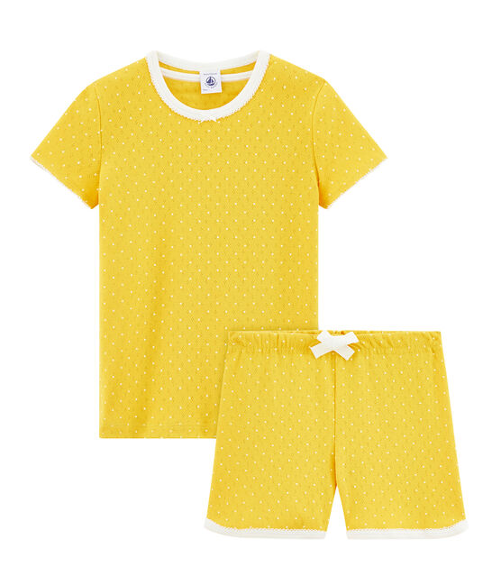 Girls' short Pyjamas HONEY yellow/MARSHMALLOW white