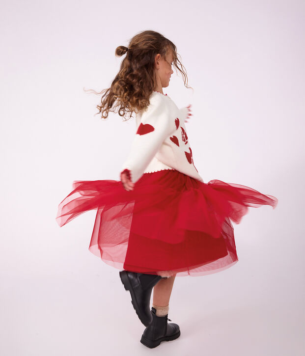 Children's long skirt in plain tulle red