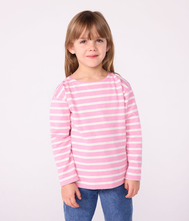 Children's cotton Breton top pink/ecru