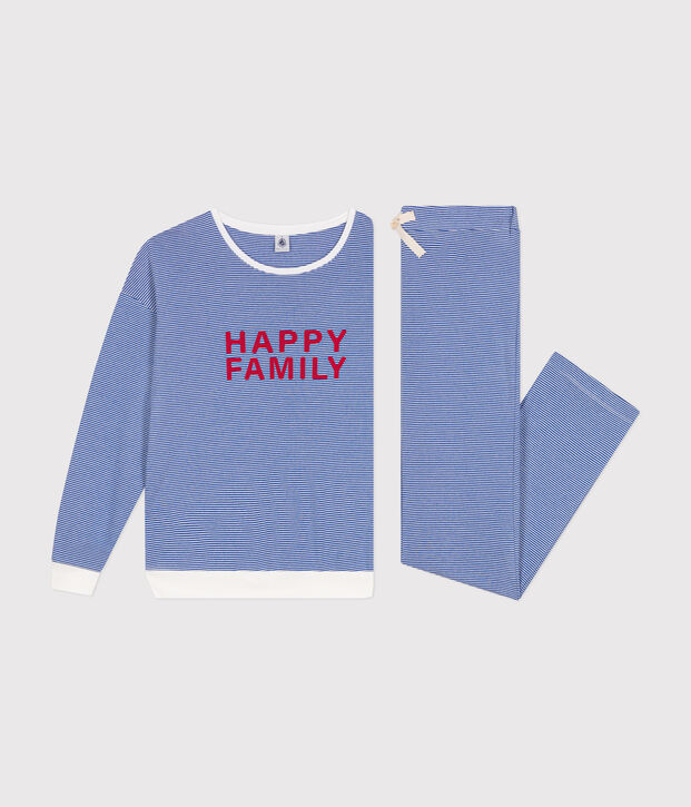 Women's stripy cotton pyjamas blue/white