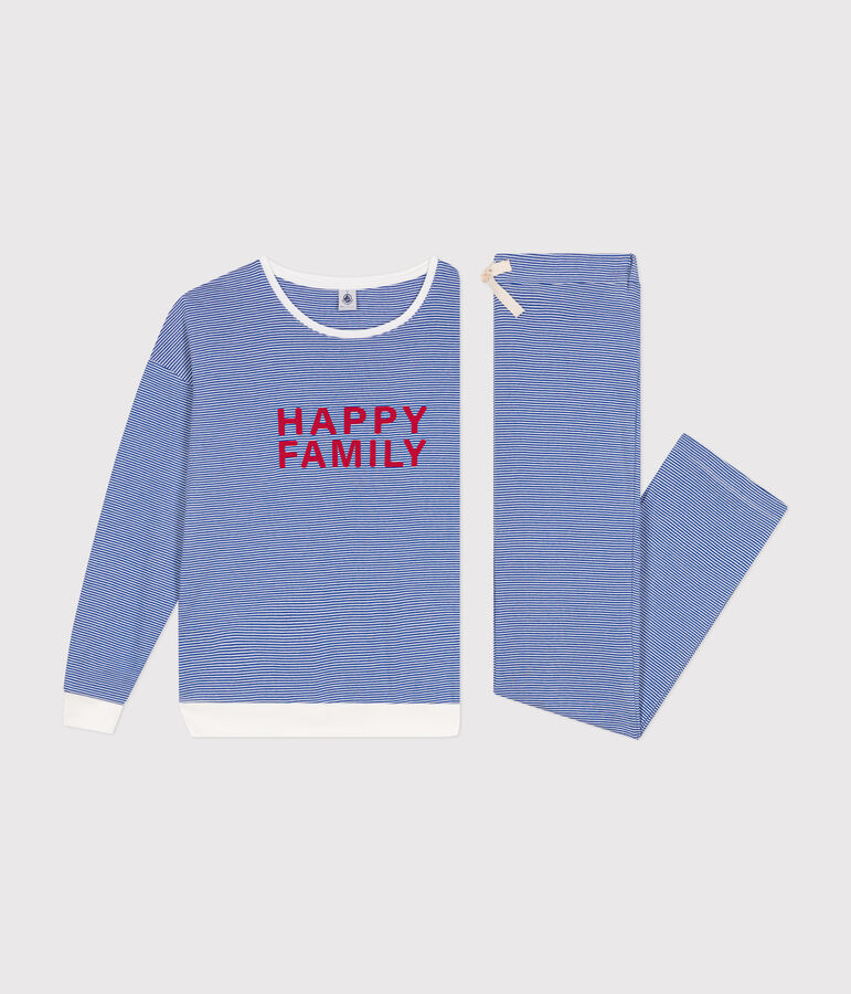 Women's stripy cotton pyjamas blue/white