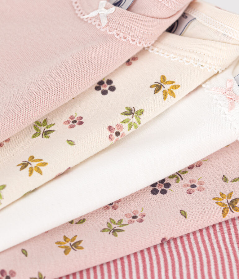 Babies' long-sleeved floral cotton bodysuits - 5-pack multicolor