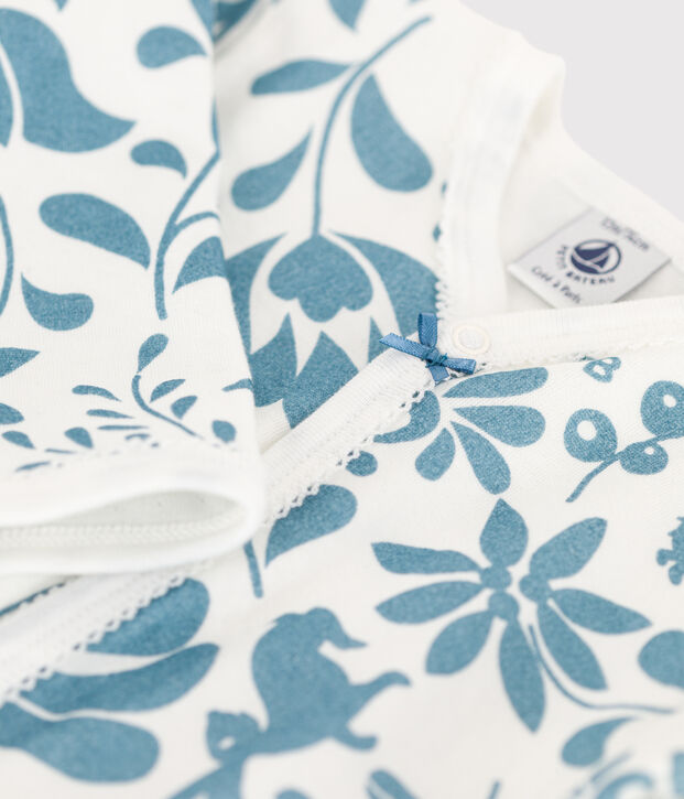 Babies' Floral Tube Knit Sleepsuit white/blue