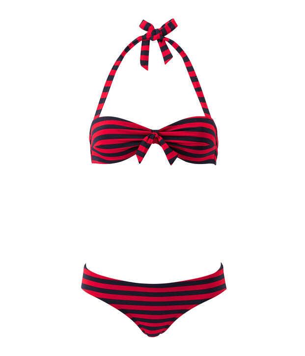 Women's striped bandeau-style two-piece swimsuit blue/red