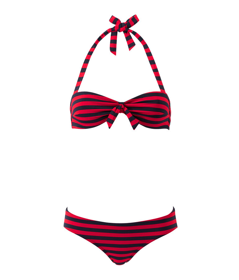 Women's striped bandeau-style two-piece swimsuit blue/red