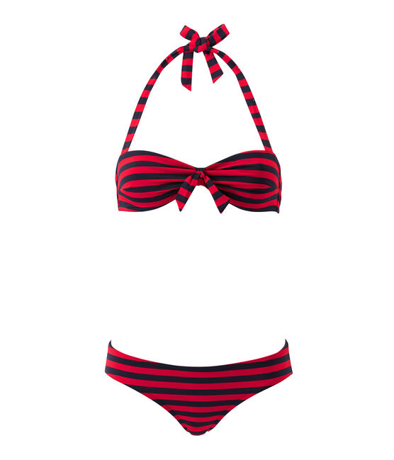 Women's striped bandeau-style two-piece swimsuit SMOKING blue/TERKUIT red