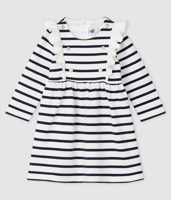 Baby Girl S Long Sleeved Dress Marshmallow Smoking Petit Bateau