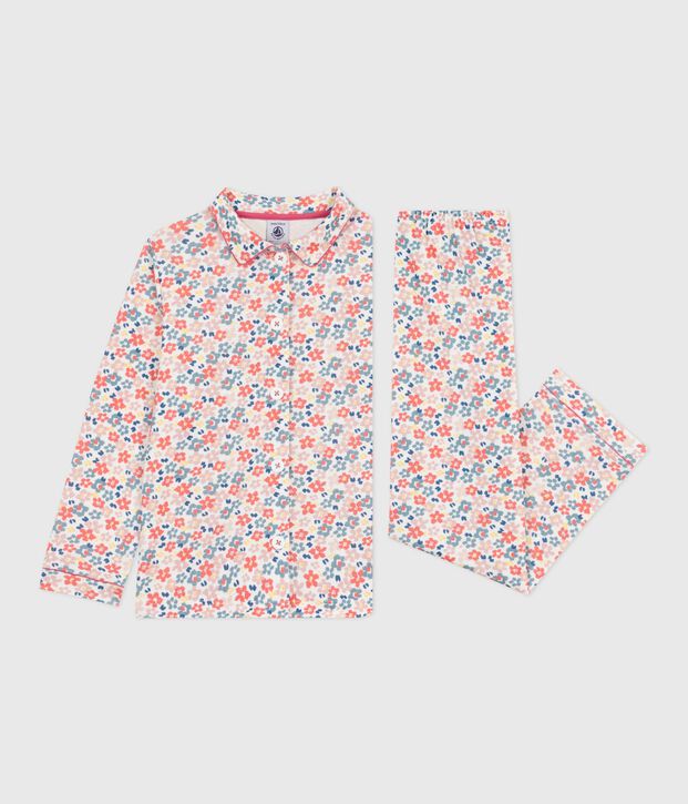 Children's buttoned printed cotton pyjamas white/multicolor