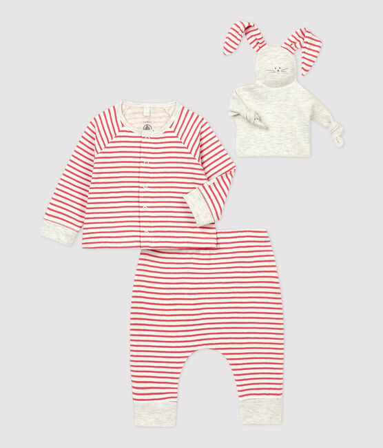 Babies' Pinstriped Organic Cotton Clothing - 3-Pack MARSHMALLOW white/OURSIN orange