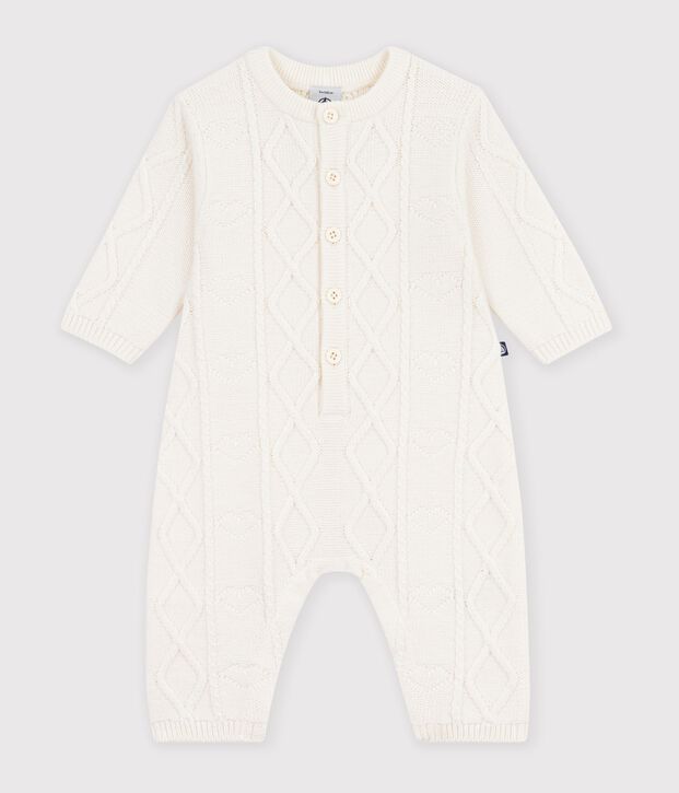 Babies' jumpsuit in a plain wool and cotton knit white
