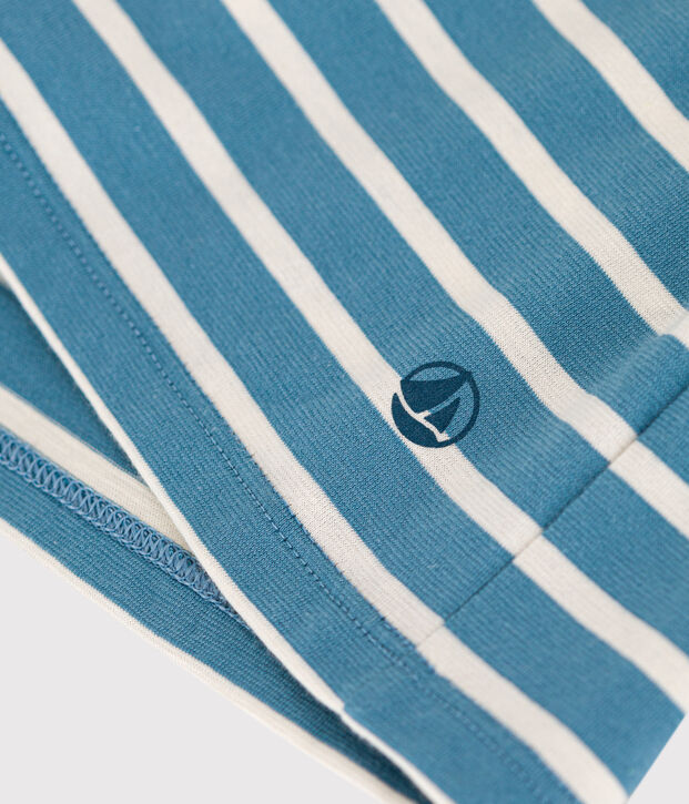 Women's Straight Round-Neck Cotton T-Shirt blue/ecru