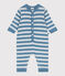 Babies' stripy wool and cotton knit playsuit ADRIATIC blue/CO2