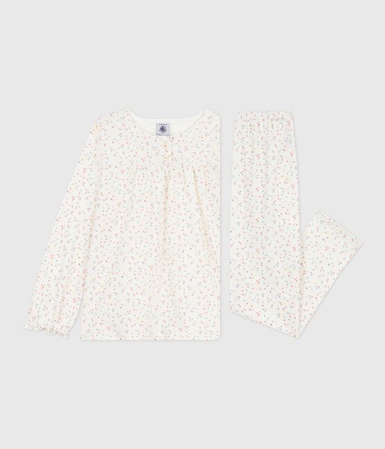 Children's polka dot printed cotton pyjamas MARSHMALLOW white/MULTICO white
