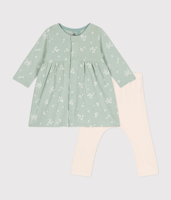 Babies' cotton dress and leggings HERBIER green/MULTICO white