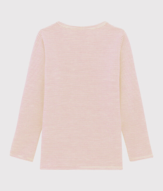 Girls' Pinstriped Long-Sleeved Wool/Cotton T-Shirt CHARME pink/MARSHMALLOW white