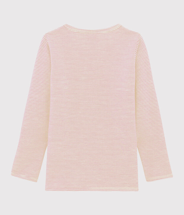 Girls' Pinstriped Long-Sleeved Wool and Cotton T-Shirt pink/white