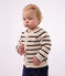 Babies' cardigan in stripy cotton Ecru/blue