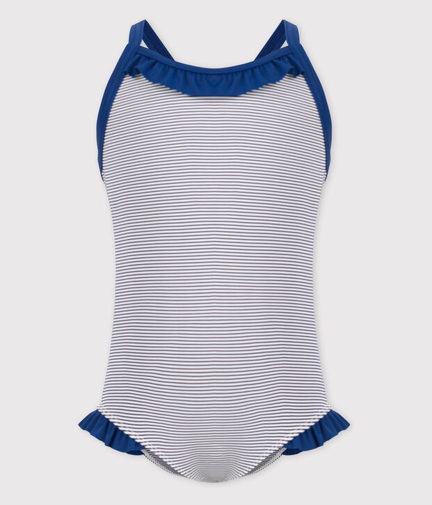 Girls' Iconic One-Piece Swimsuit blue/white