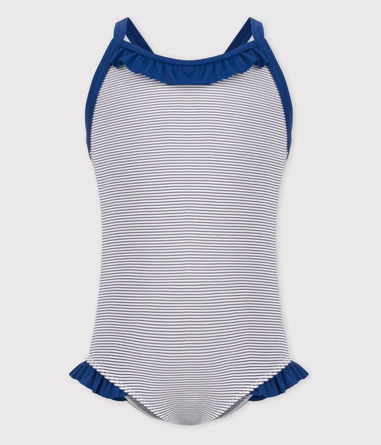 Girls' Iconic One-Piece Swimsuit blue/white