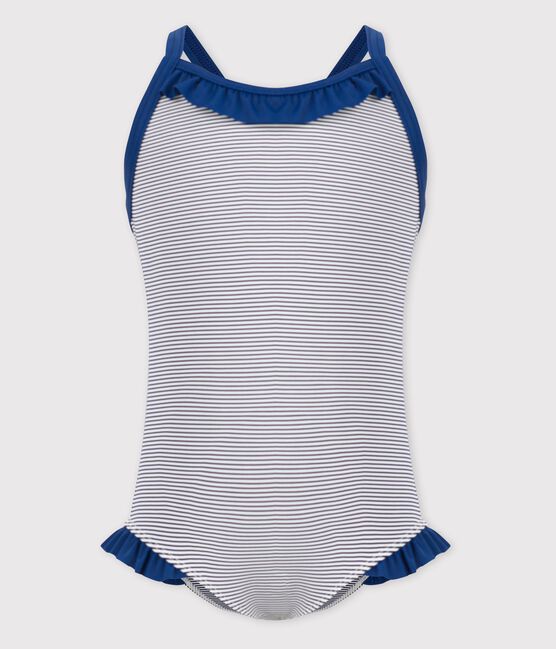 Girls' Iconic One-Piece Swimsuit MEDIEVAL blue/MARSHMALLOW white