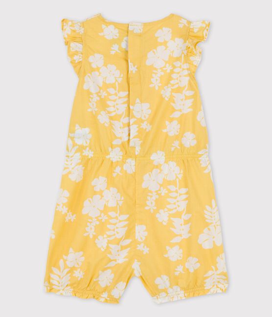 Babies' Poplin Hawaii Print Short Playsuit ORGE yellow/MARSHMALLOW white