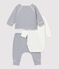 Babies' Striped Organic Cotton Clothing - 3-Pack MARSHMALLOW white/SMOKING blue