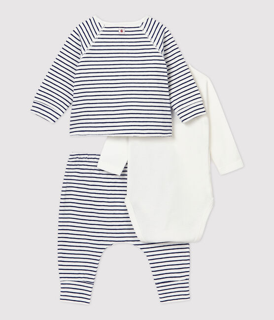 Babies' Striped Organic Cotton Clothing - 3-Pack MARSHMALLOW white/SMOKING blue