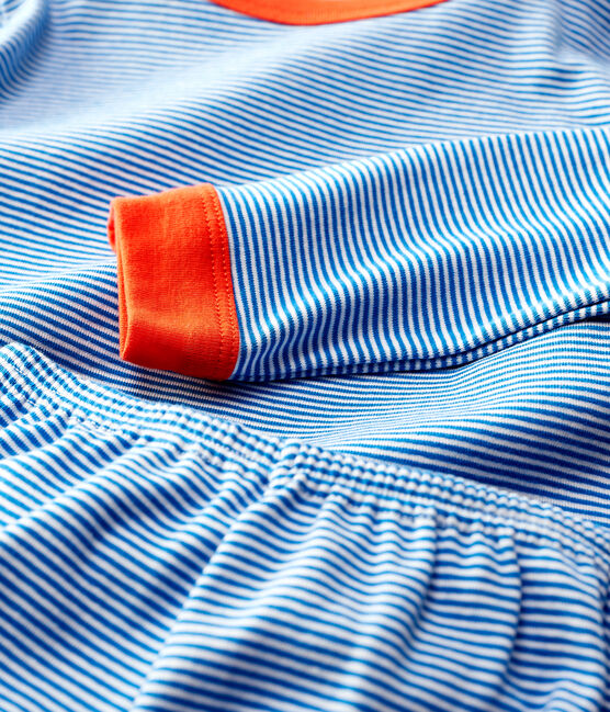 Boys' Pinstriped Cotton Pyjamas RUISSEAU blue/MARSHMALLOW white