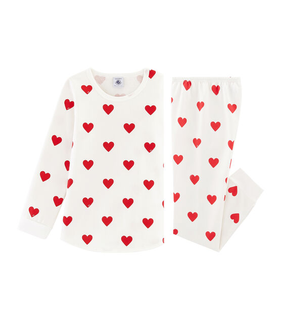 Girls-Boys' Fleece Pyjamas MARSHMALLOW white/TERKUIT red