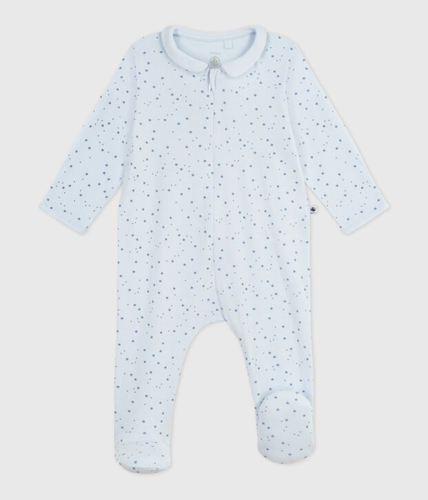 Babies' star printed cotton pyjama suit with a collar blue/blue