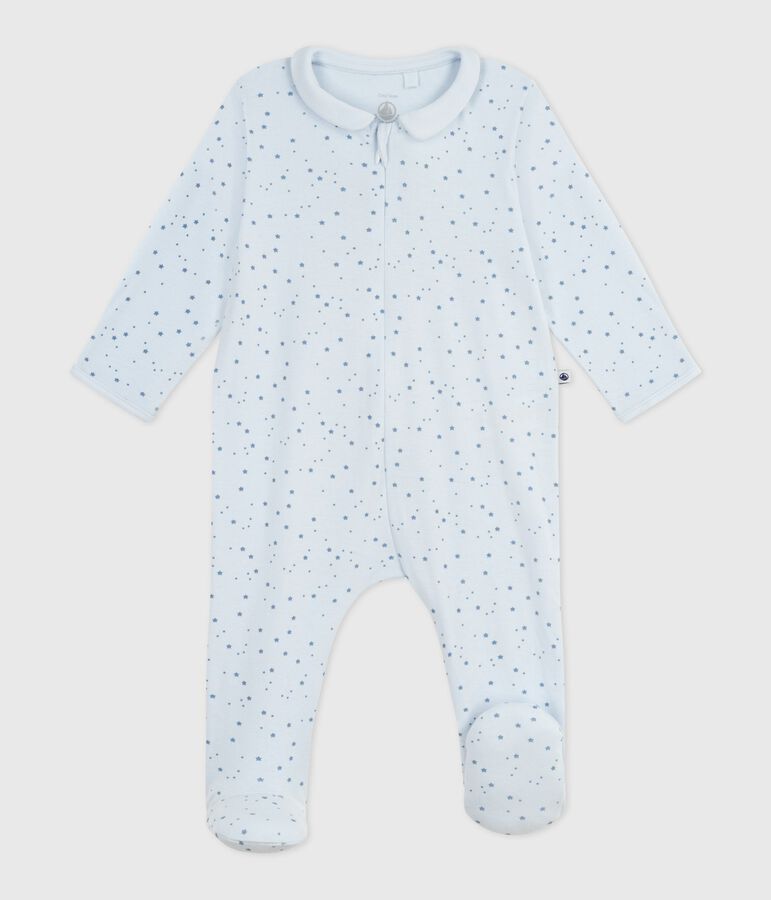 Babies' star printed cotton pyjama suit with a collar blue/blue