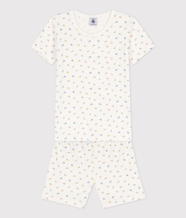 Girls' Snugfit Short Cotton Pyjamas white/multicolor