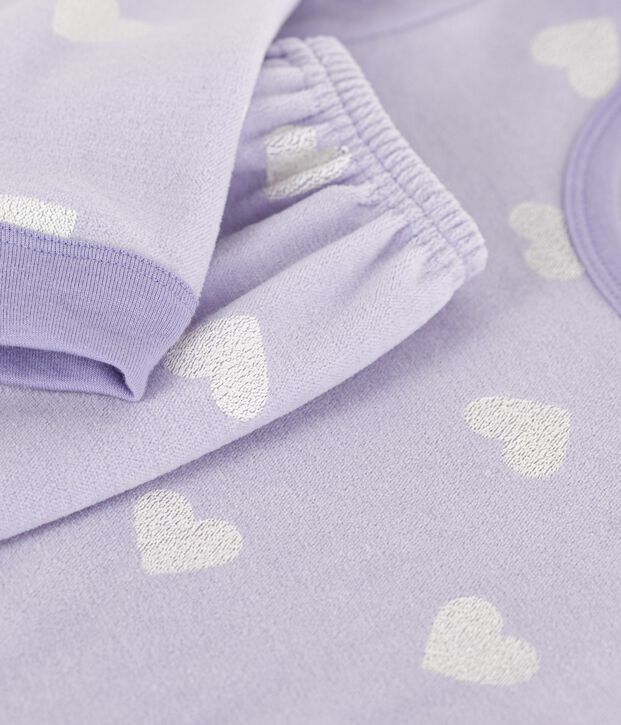 Children's heart-print velour pyjamas purple/white