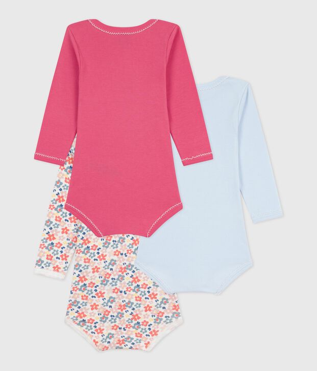 Pack of babies' long-sleeved floral-print cotton bodies multicolor