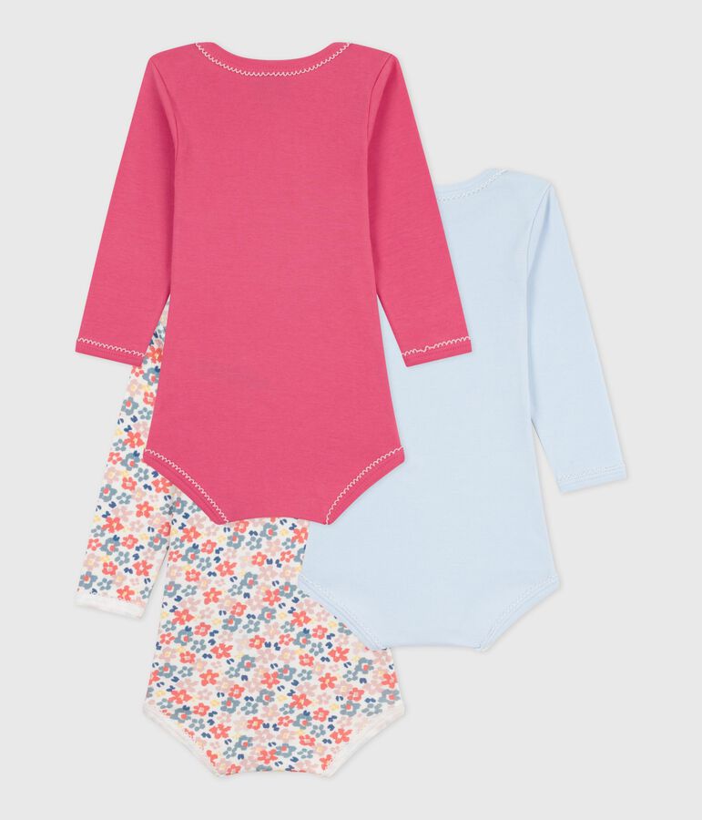 Pack of babies' long-sleeved floral-print cotton bodies multicolor