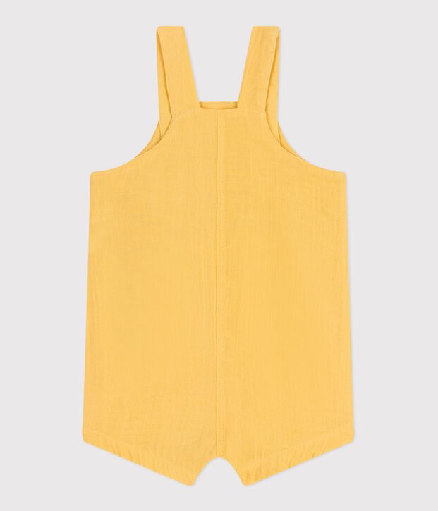 Babies' short-legged plain cotton gauze dungarees yellow