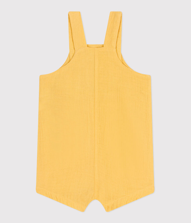 Babies' short-legged plain cotton gauze dungarees yellow